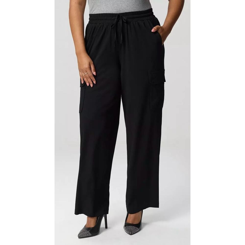 Torrid Black Wide Leg Cargo Pants Pull On Drawstring Plus Size 2X Regular
